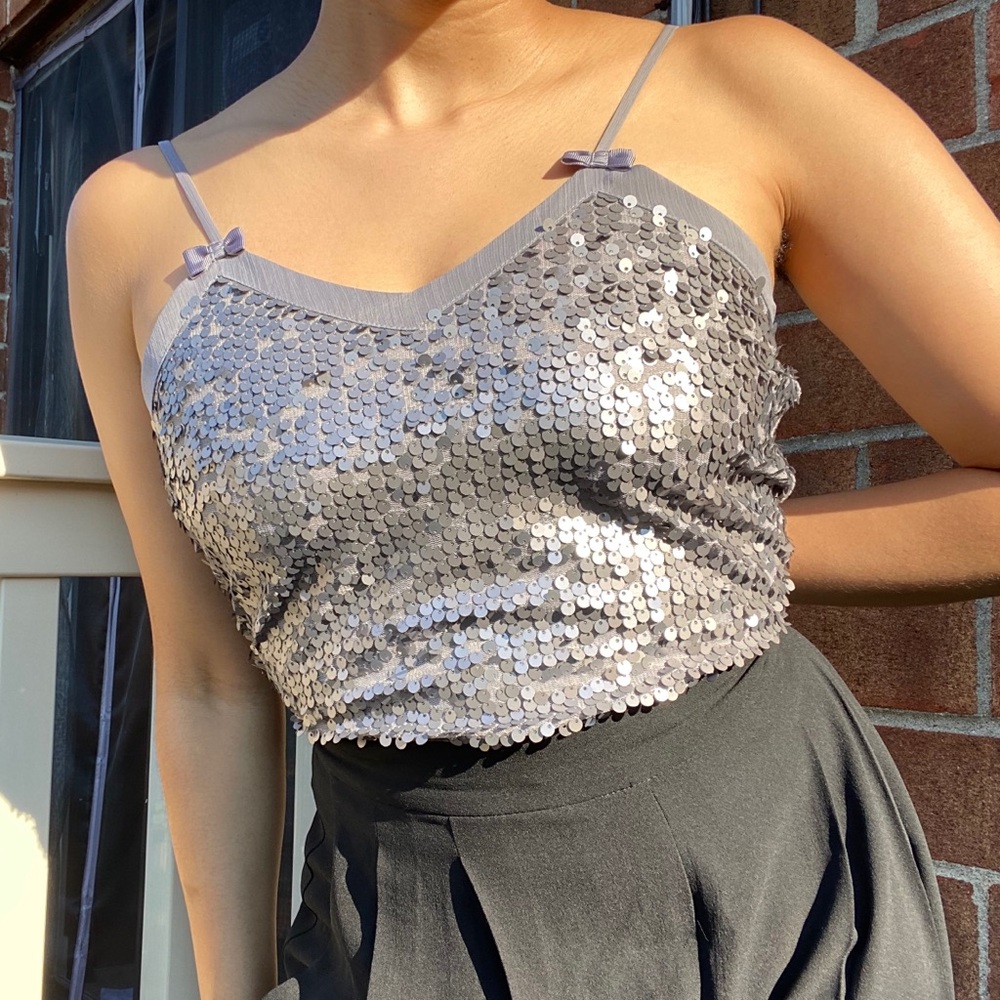 Candie’s silver metallic sequin camisole